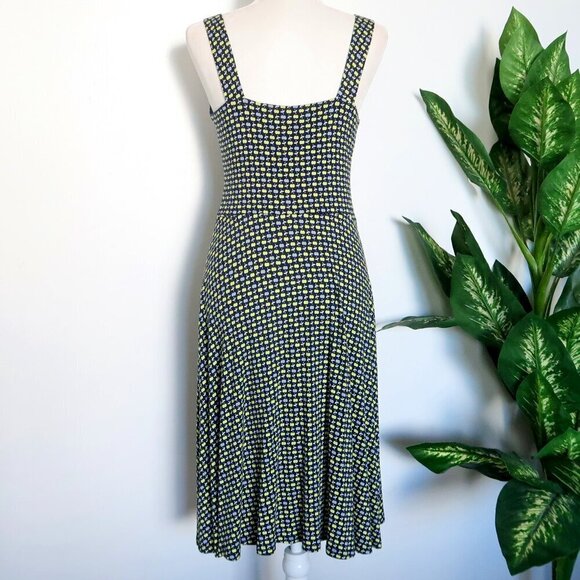 Boden Willa Navy Blue & Green Apple Print Jersey Surplice V-neck Midi Dress 8 - Picture 7 of 12